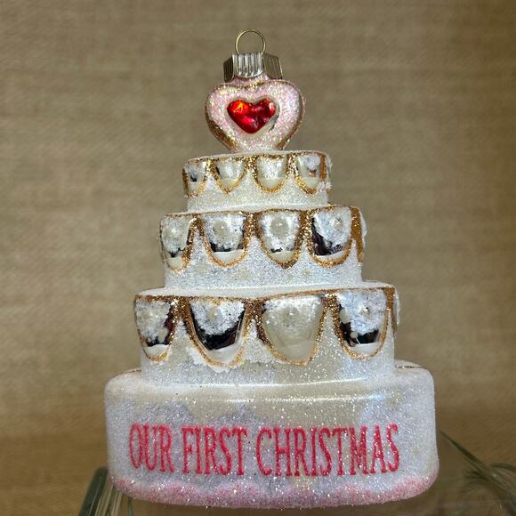 Radko Our First Christmas Wedding Cake Ornament NIB 2008 Celebrations